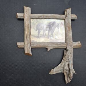 Hildred Goodwine Print 2 Draft Horses & Geese In A Custom Wood Branch Frame